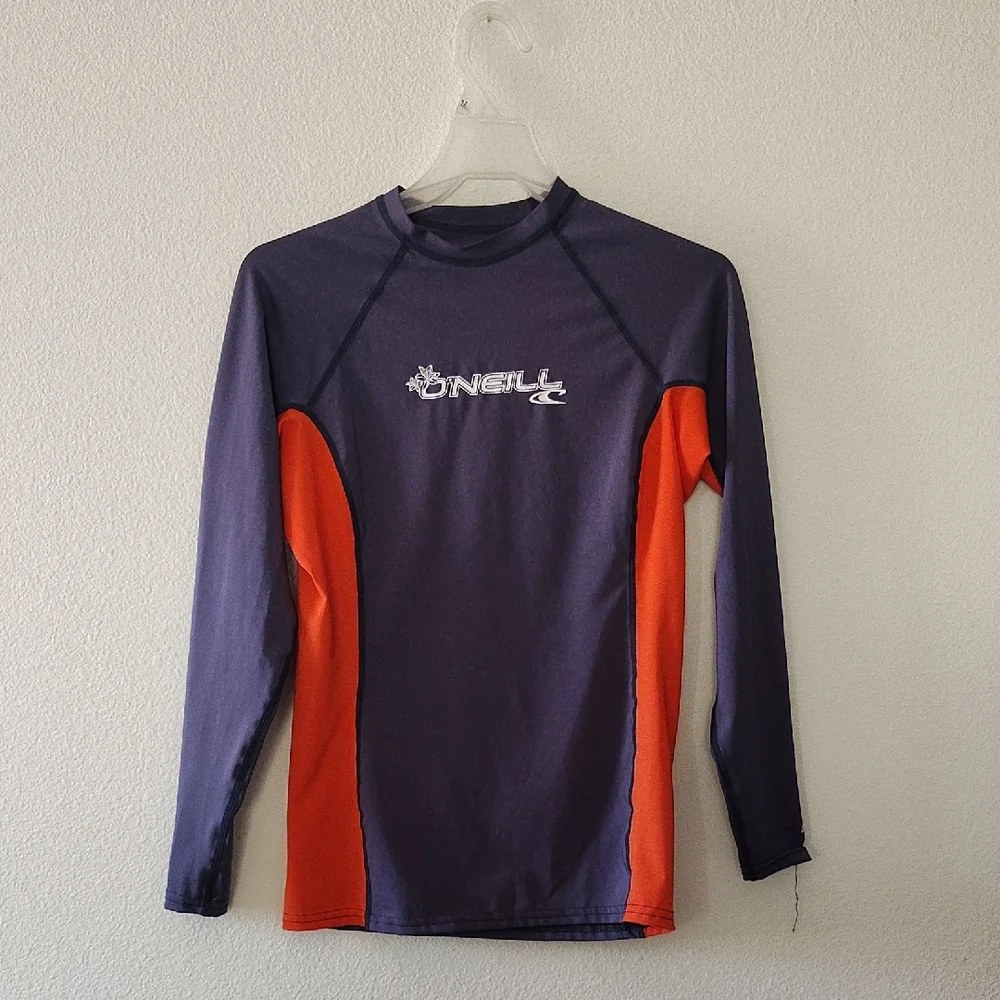O'Neill Youth Rash Guard - Dark Blue and Bright Orange Size Mediums